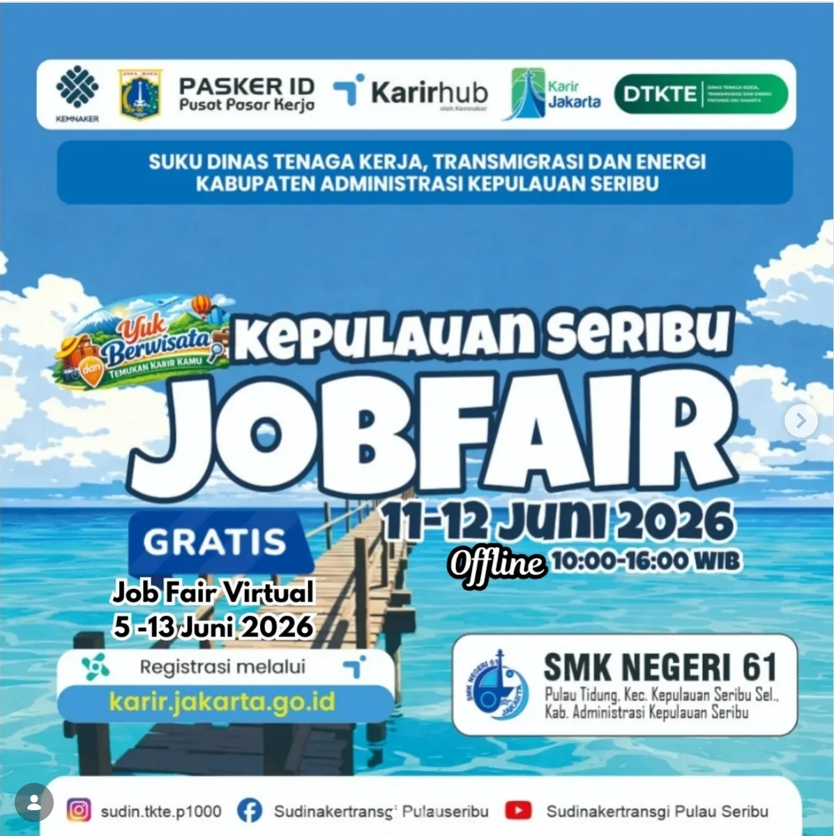 Job Fair Kabupaten Blitar 2026 (Suku Dinas TKTE Wilayah Kepulauan Seribu) : 10-11 Juni 2026